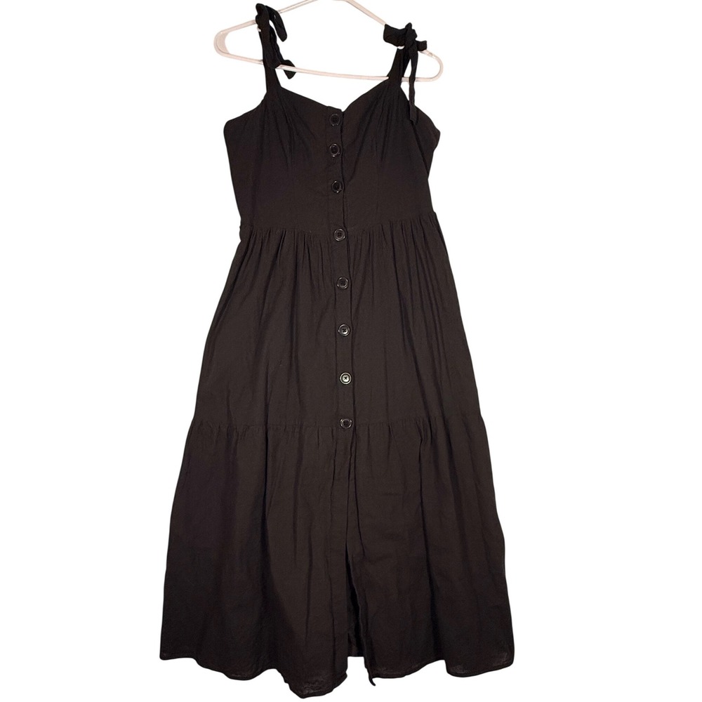 Urban Outfitters Black Cotton Button Front Tiered Midi Dress Boho Large
